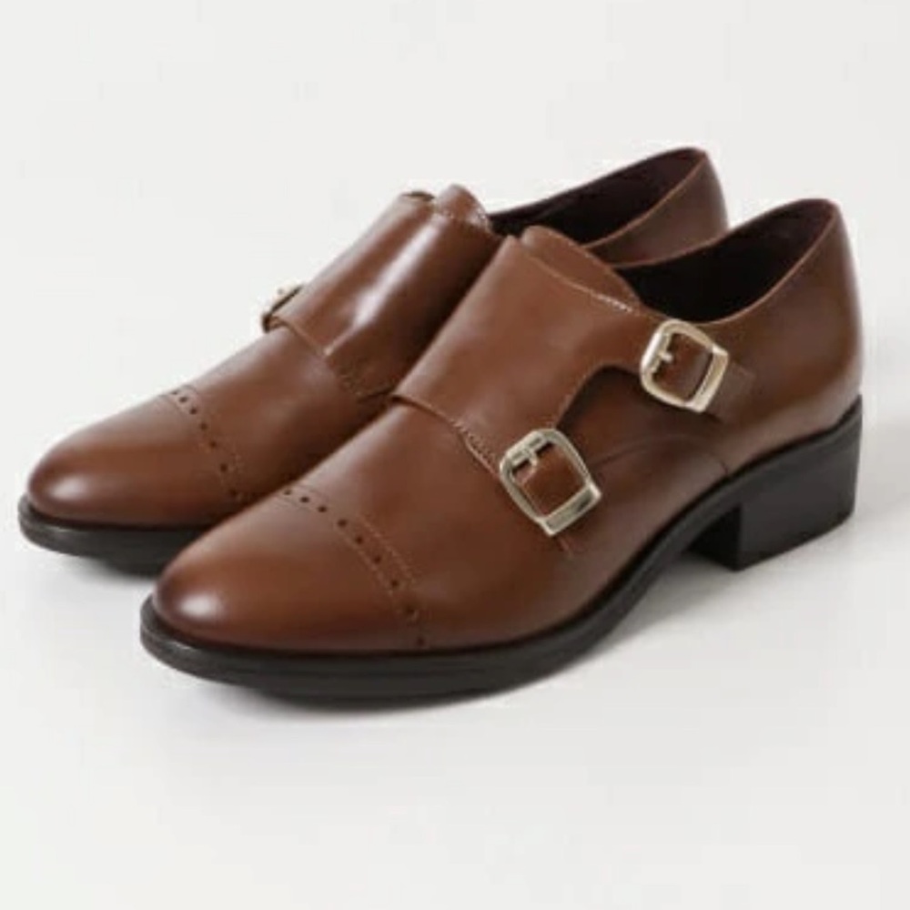 COGNAC BRYAN STEPWISE, Double Monk Strap brogue Shoes Sz 36 (6)genuine leather
